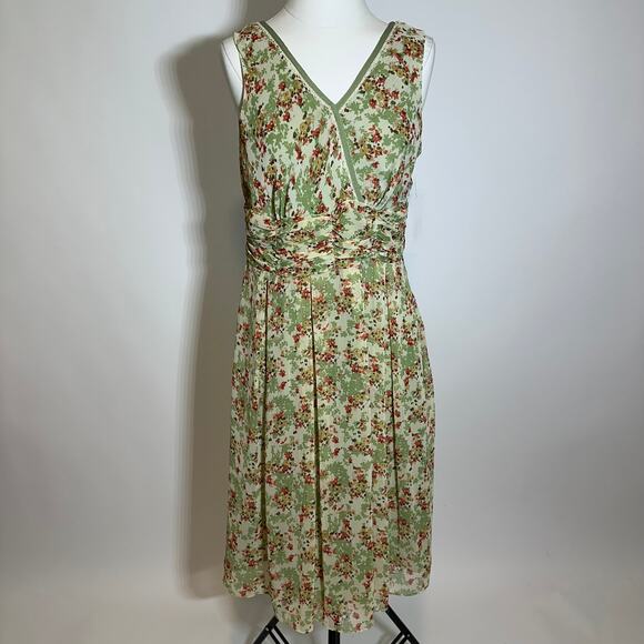 NWT Studio One Green Floral Chiffon Dress Cottagecore Womens Petite Size 12P Y2K - Picture 1 of 12
